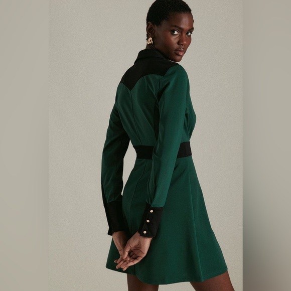 Karen Millen Emerald Green Shirt Dress with Black Trim - Picture 3 of 15